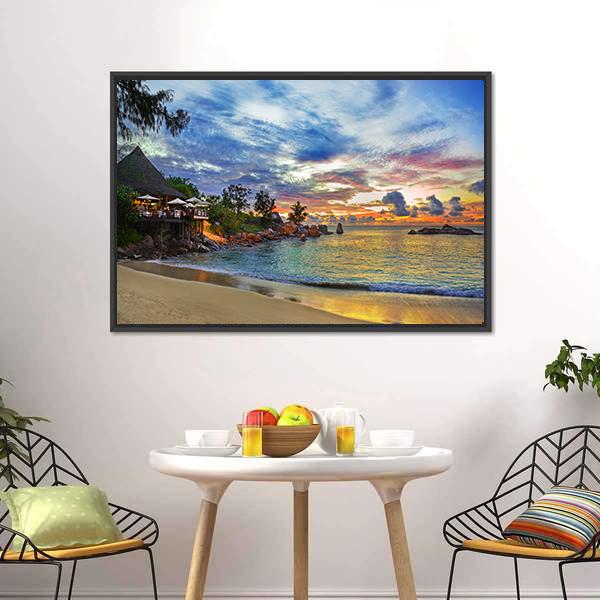 Cafe On Tropical Beach Canvas Wall Art-3 Horizontal-Gallery Wrap-25" x 16"-Tiaracle