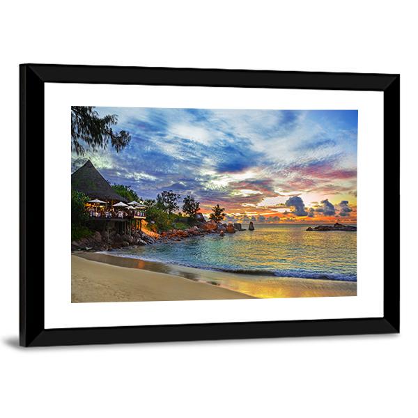 Cafe On Tropical Beach Canvas Wall Art-3 Horizontal-Gallery Wrap-25" x 16"-Tiaracle