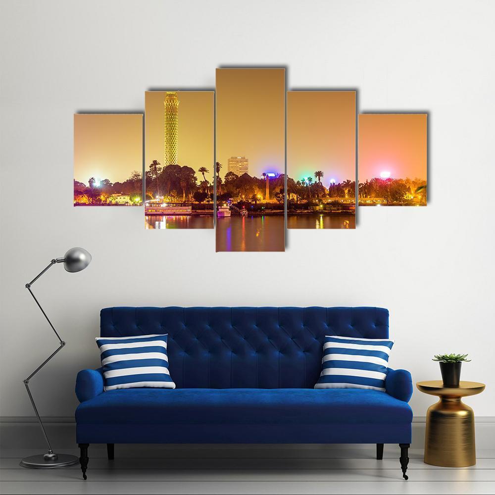 Cairo City At Evening Canvas Wall Art-5 Star-Gallery Wrap-62" x 32"-Tiaracle