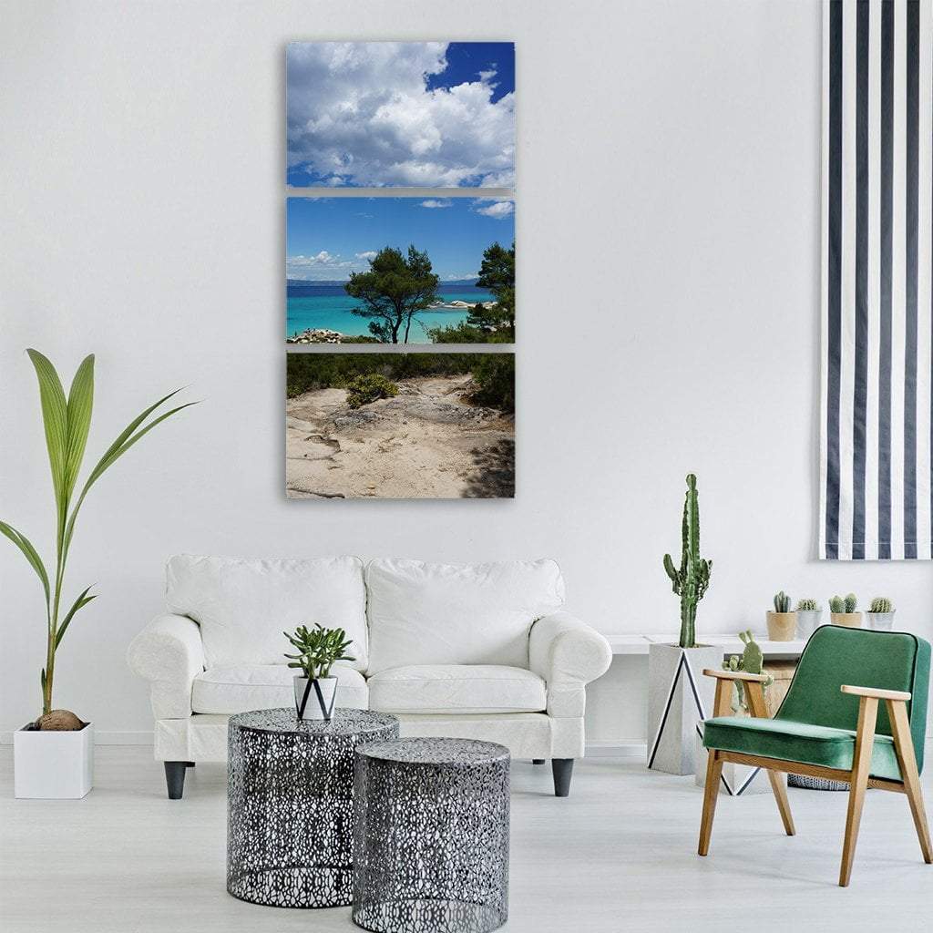 Calkidiki Sea Beach Vertical Canvas Wall Art-3 Vertical-Gallery Wrap-12" x 25"-Tiaracle