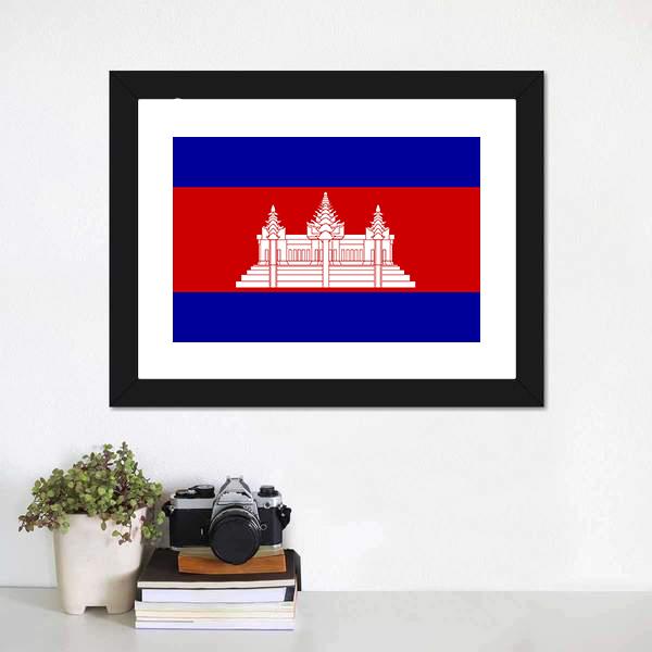 Cambodia Flag Canvas Wall Art-1 Piece-Framed Print-20" x 16"-Tiaracle