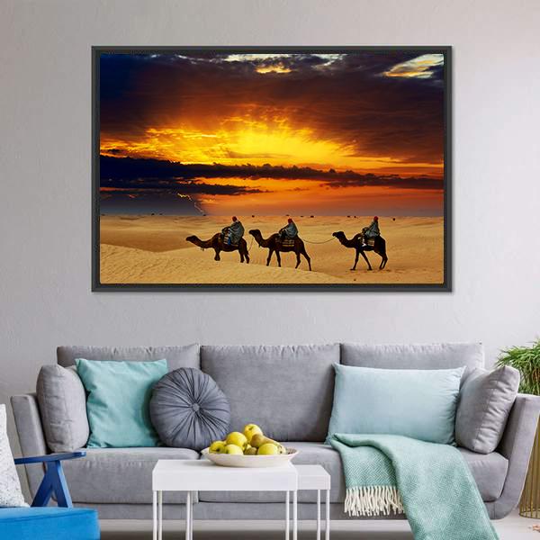 Camel Caravan Canvas Wall Art-1 Piece-Floating Frame-24" x 16"-Tiaracle