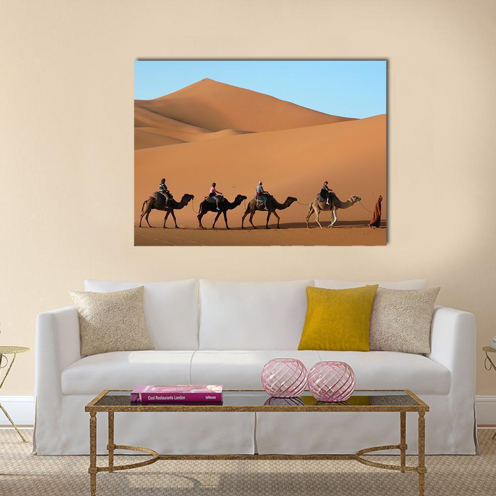 Camel Caravan Morocco Canvas Wall Art-1 Piece-Gallery Wrap-48" x 32"-Tiaracle