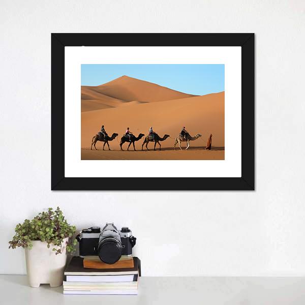 Camel Caravan Morocco Canvas Wall Art-1 Piece-Framed Print-20" x 16"-Tiaracle