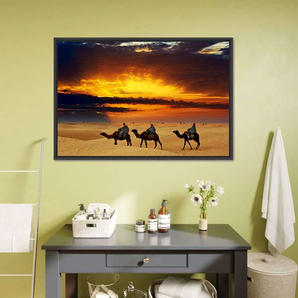 Camel Caravan Panoramic Canvas Wall Art-1 Piece-36" x 12"-Tiaracle