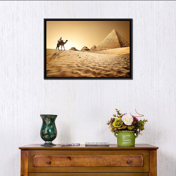 Camel In Desert Canvas Wall Art-1 Piece-Floating Frame-24" x 16"-Tiaracle