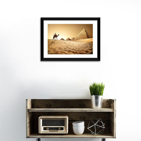 Camel In Desert Canvas Wall Art-1 Piece-Framed Print-20" x 16"-Tiaracle