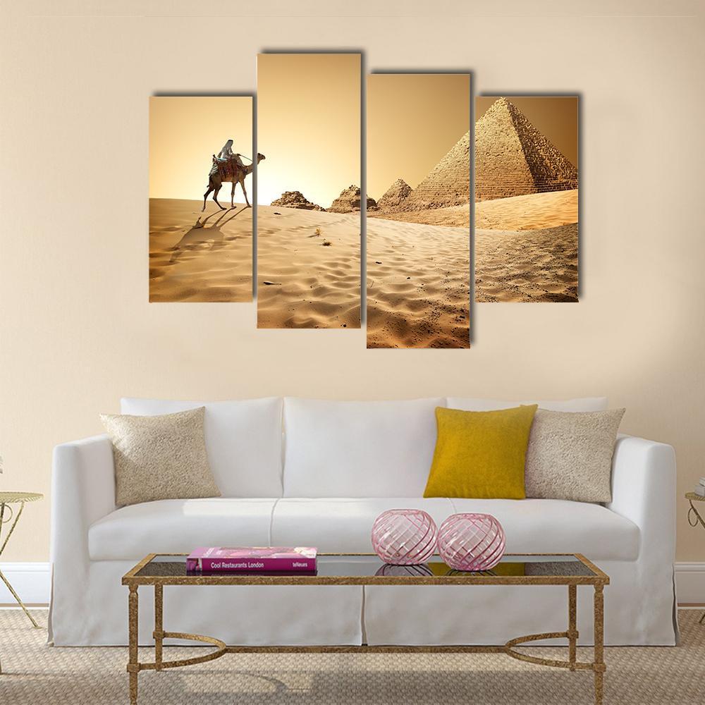 Camel In Desert Canvas Wall Art-4 Pop-Gallery Wrap-50" x 32"-Tiaracle