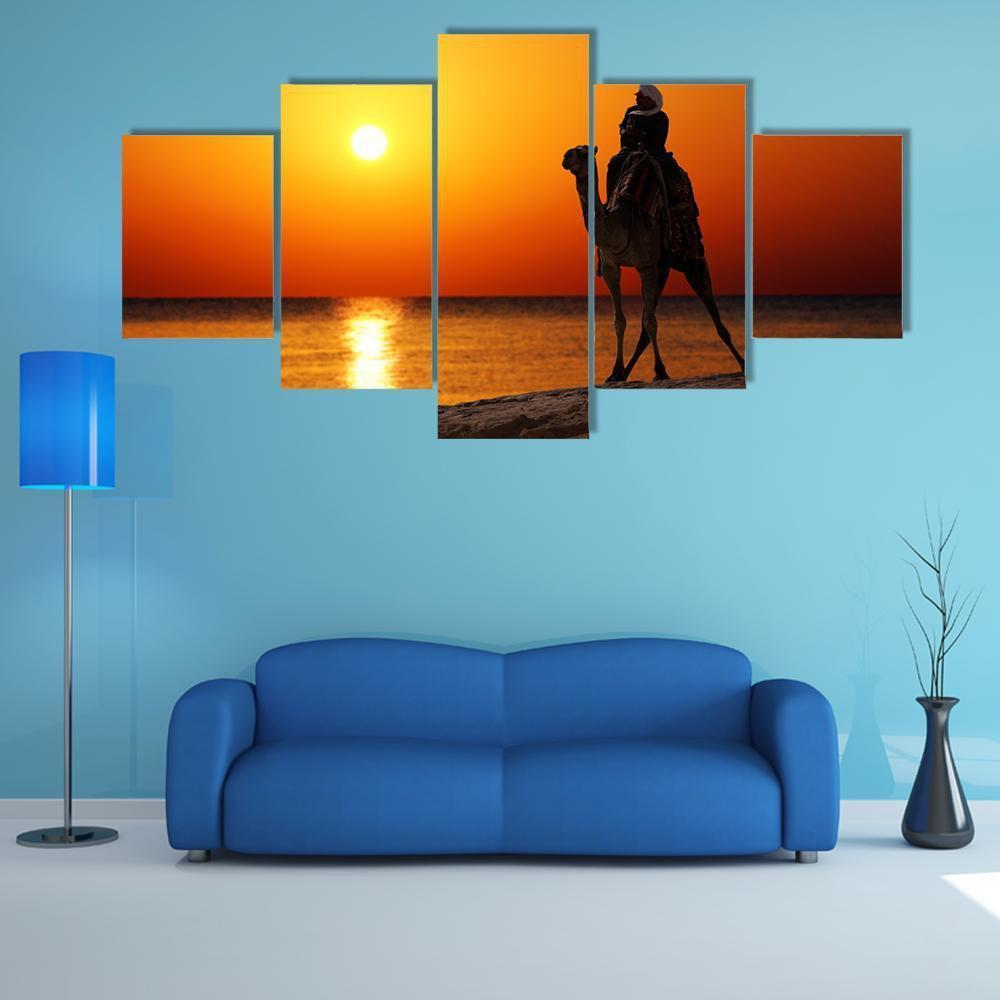 Camel Silhouette Canvas Wall Art-5 Star-Gallery Wrap-62" x 32"-Tiaracle