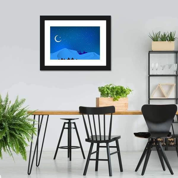 Camels In Dessert Illustration Canvas Wall Art-5 Horizontal-Gallery Wrap-22" x 12"-Tiaracle
