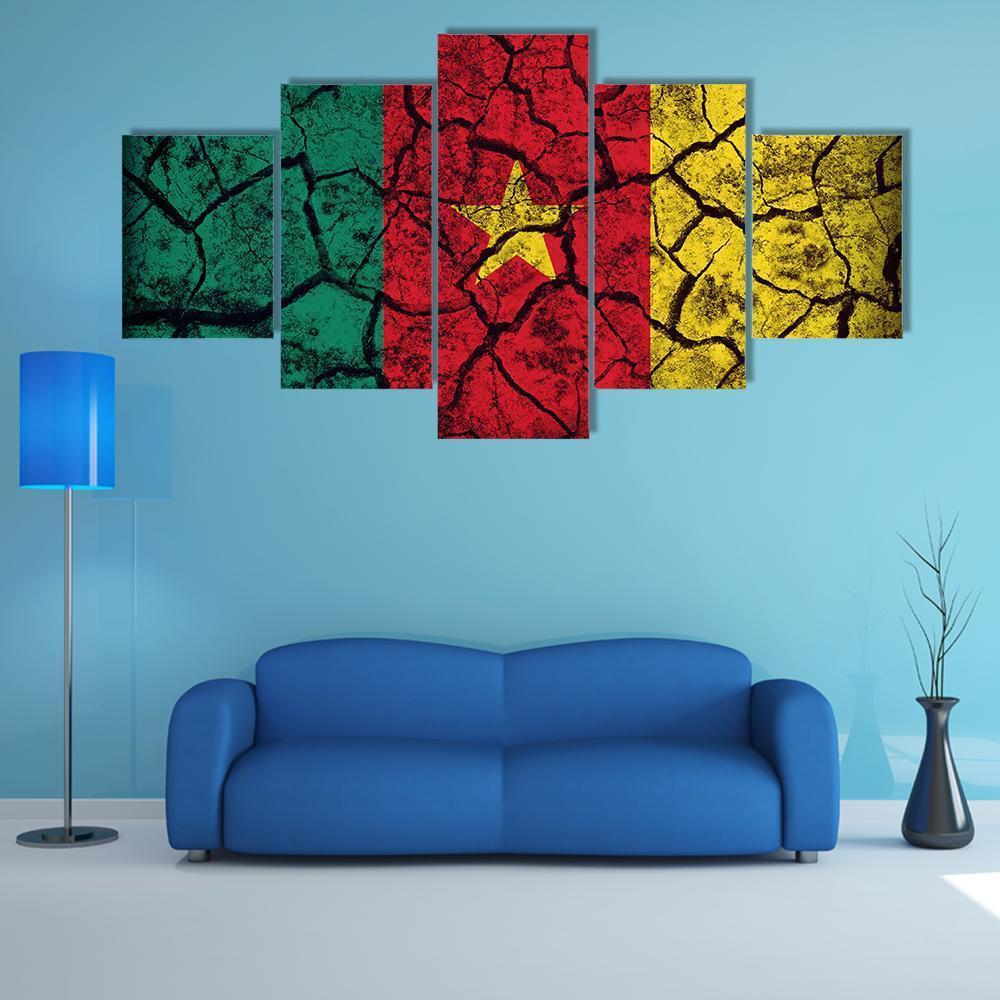 Cameroon Flag On Crack Soil Canvas Wall Art-5 Star-Gallery Wrap-62" x 32"-Tiaracle