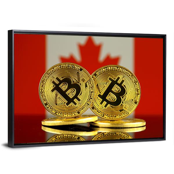 Canada Flag With Bitcoin Canvas Wall Art-3 Horizontal-Gallery Wrap-25" x 16"-Tiaracle