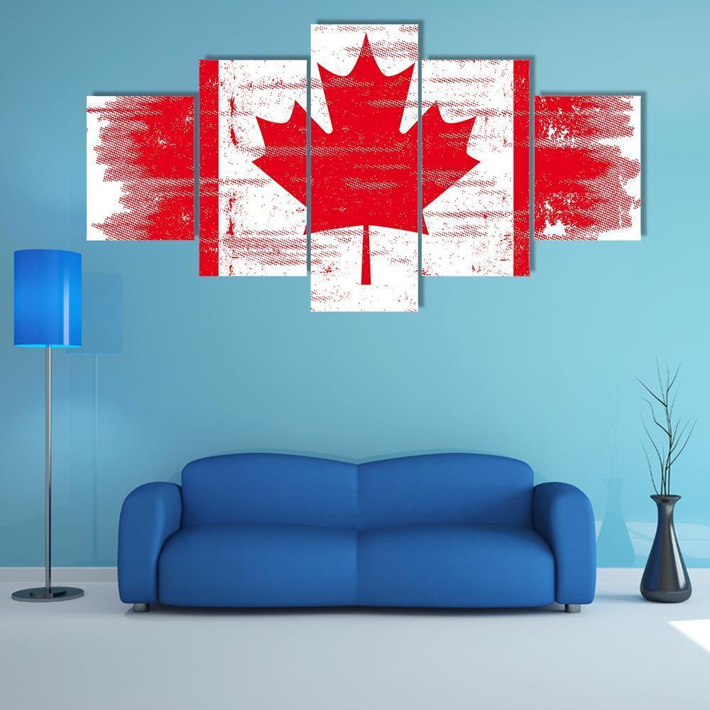 Flag Of Canada Canvas Wall Art-5 Star-Gallery Wrap-62" x 32"-Tiaracle