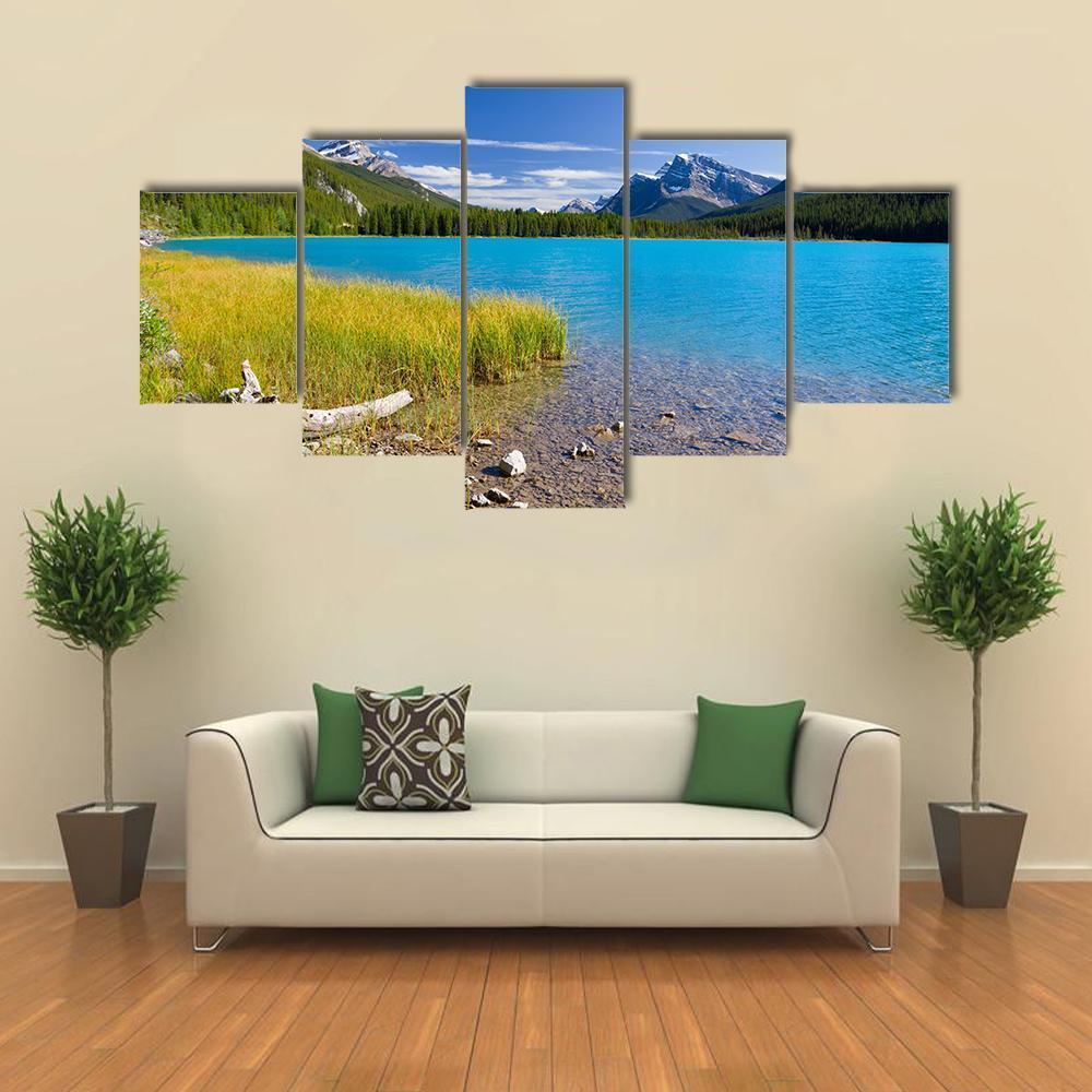 Canadian Lake Canvas Wall Art-5 Star-Gallery Wrap-62" x 32"-Tiaracle