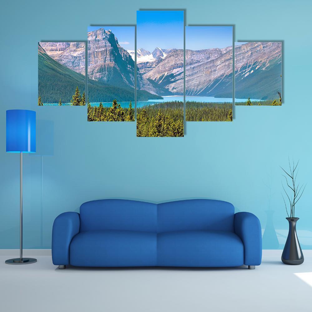 Canadian Mountains & Lake Canvas Wall Art-5 Star-Gallery Wrap-62" x 32"-Tiaracle