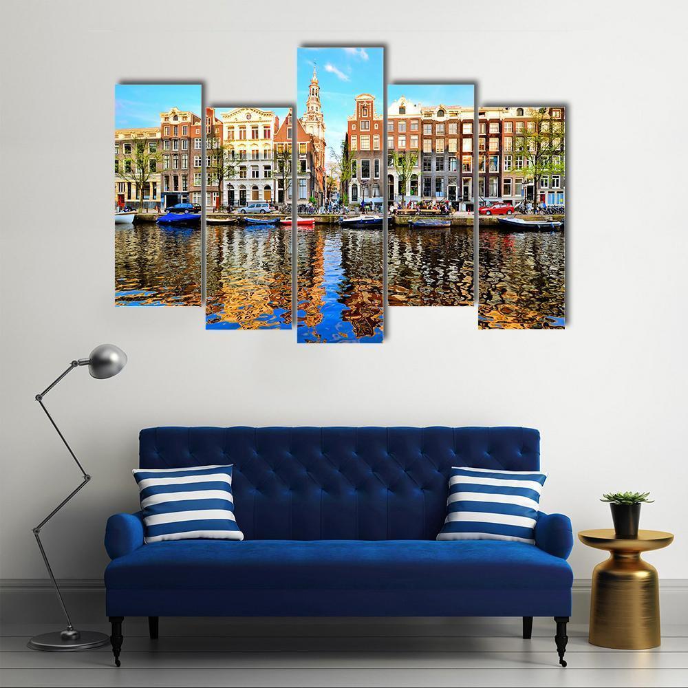 Canal Houses Of Amsterdam Canvas Wall Art-5 Pop-Gallery Wrap-47" x 32"-Tiaracle