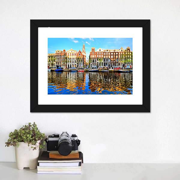 Canal Houses Of Amsterdam Canvas Wall Art-1 Piece-Framed Print-20" x 16"-Tiaracle