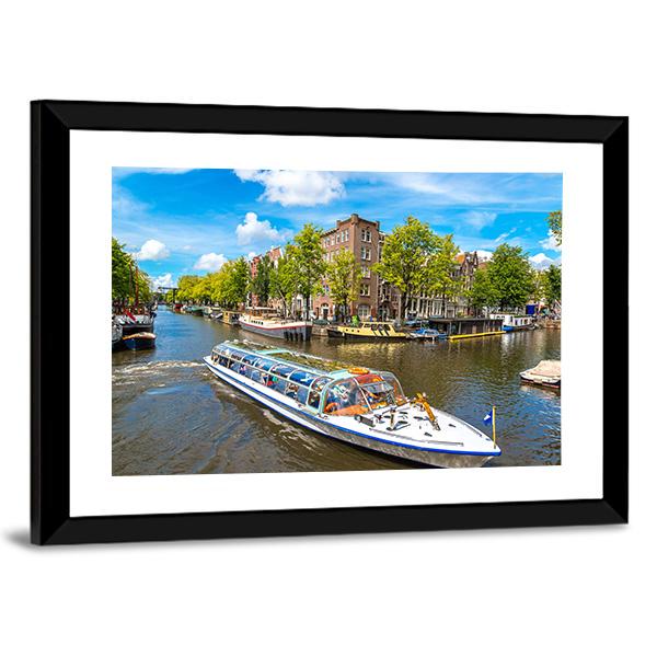 Canal In Amsterdam Canvas Wall Art-3 Horizontal-Gallery Wrap-25" x 16"-Tiaracle