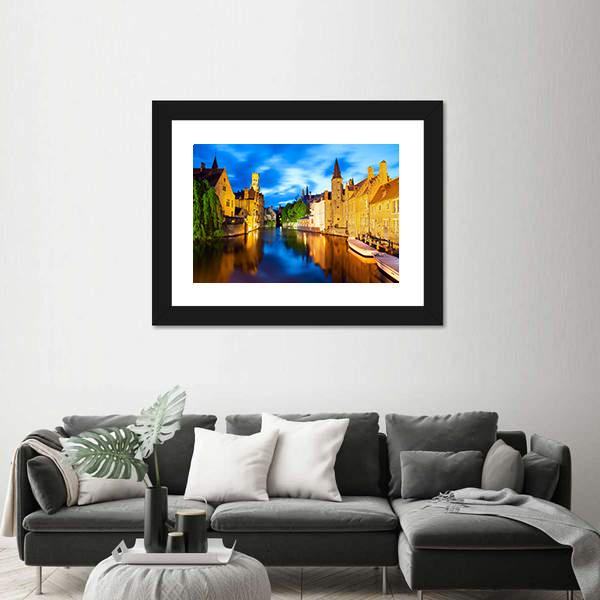 Canal In Bruges Canvas Wall Art-3 Horizontal-Gallery Wrap-25" x 16"-Tiaracle