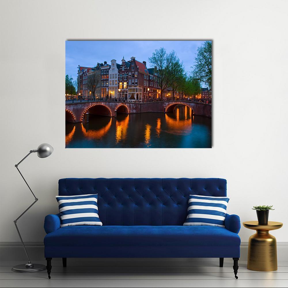 Canals Of Amsterdam Canvas Wall Art-1 Piece-Gallery Wrap-48" x 32"-Tiaracle