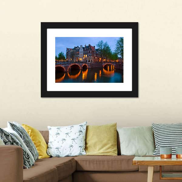 Canals Of Amsterdam Canvas Wall Art-3 Horizontal-Gallery Wrap-25" x 16"-Tiaracle