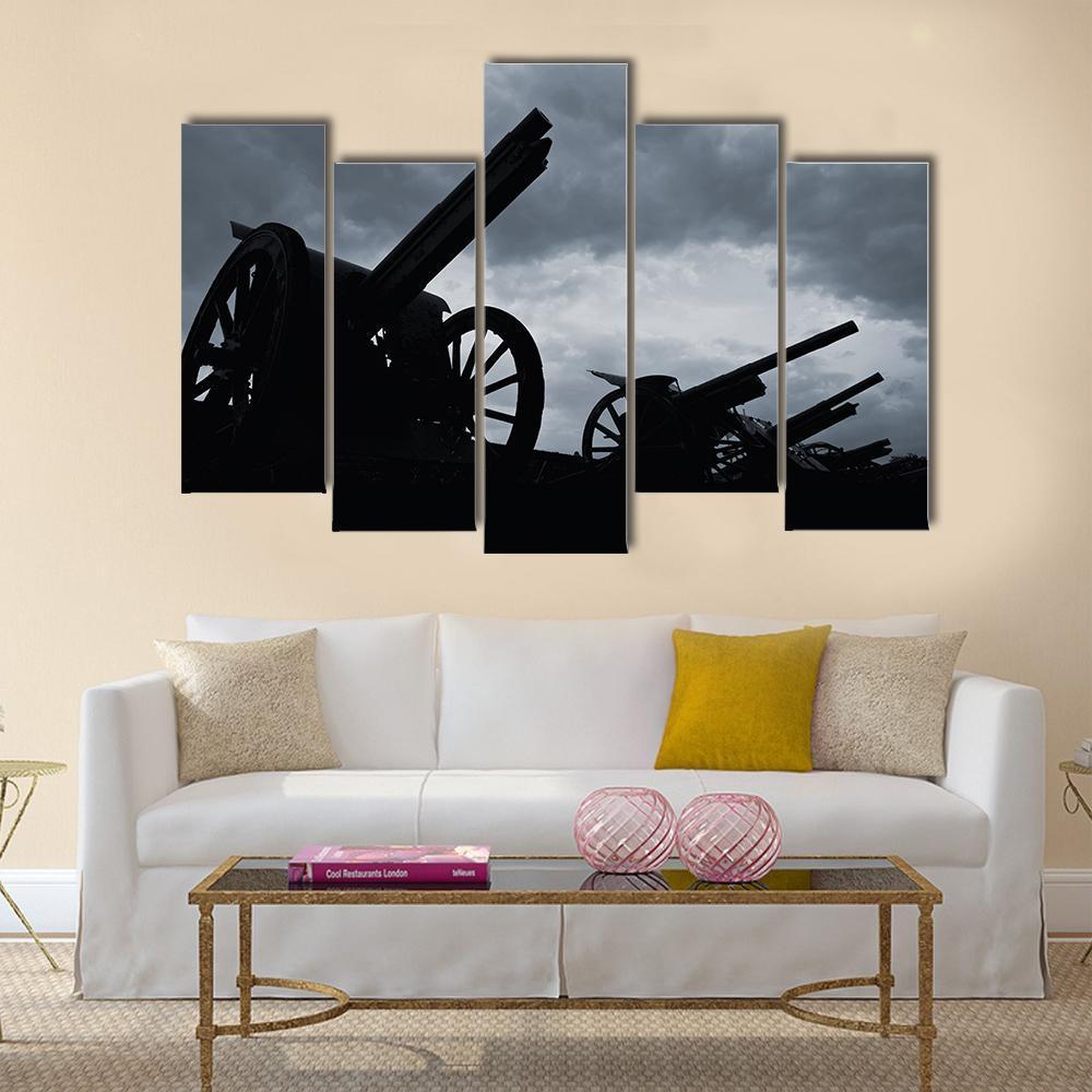 Cannon Silhouettes Canvas Wall Art-5 Pop-Gallery Wrap-47" x 32"-Tiaracle