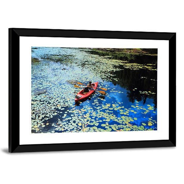 Canoeing In Water Lilies Canvas Wall Art-5 Horizontal-Gallery Wrap-22" x 12"-Tiaracle