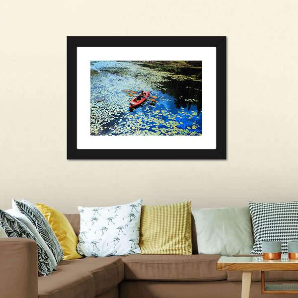 Canoeing In Water Lilies Canvas Wall Art-5 Horizontal-Gallery Wrap-22" x 12"-Tiaracle