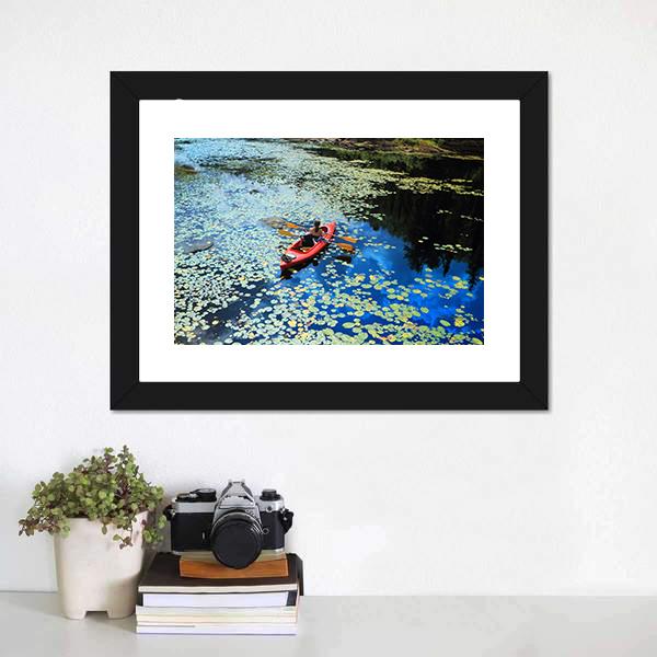 Canoeing In Water Lilies Panoramic Canvas Wall Art-1 Piece-36" x 12"-Tiaracle