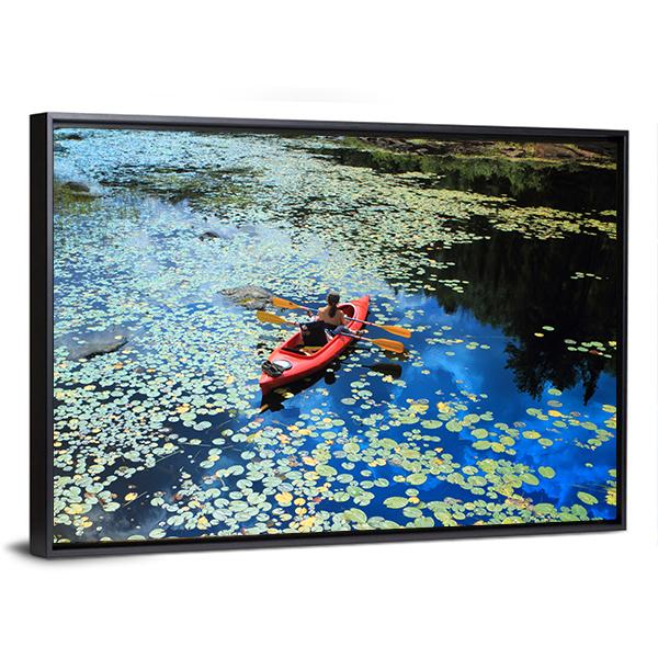 Canoeing In Water Lilies Panoramic Canvas Wall Art-1 Piece-36" x 12"-Tiaracle