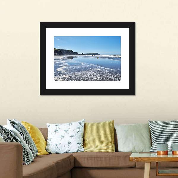 Canoes On Newport Sands Canvas Wall Art-3 Horizontal-Gallery Wrap-25" x 16"-Tiaracle