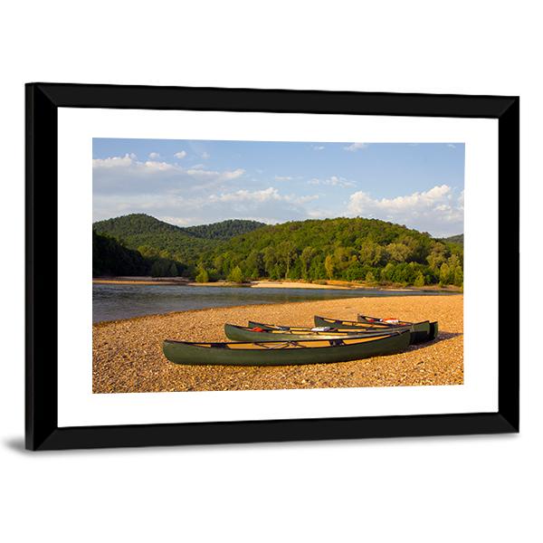 Canoes On The Bank Of The Buffalo River Canvas Wall Art-5 Horizontal-Gallery Wrap-22" x 12"-Tiaracle