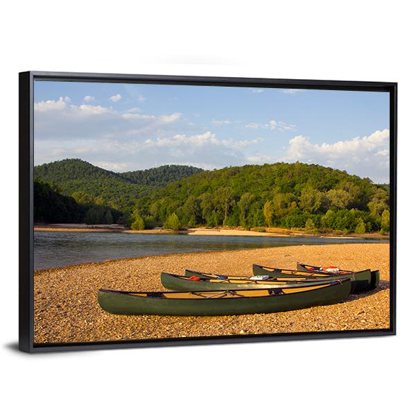 Canoes On The Bank Of The Buffalo River Canvas Wall Art-3 Horizontal-Gallery Wrap-25" x 16"-Tiaracle