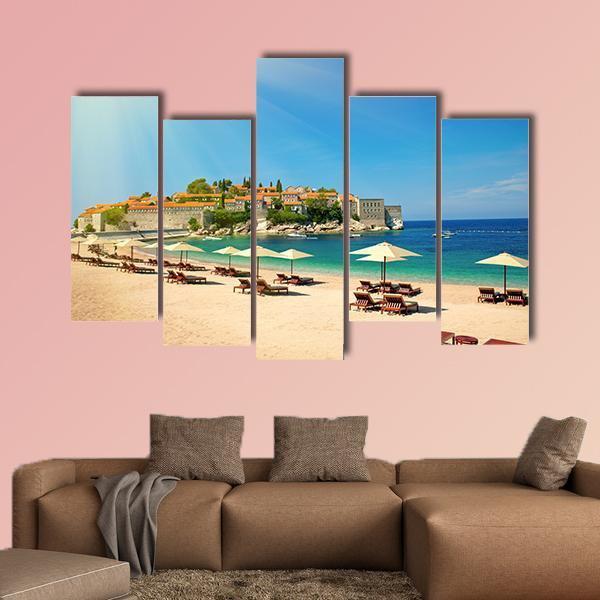 Canvas Chairs On The Beach Canvas Wall Art-5 Pop-Gallery Wrap-47" x 32"-Tiaracle