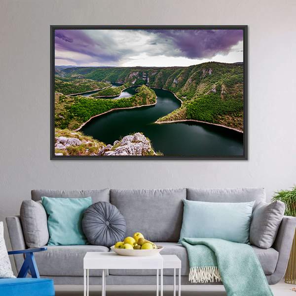 Canyon With Curving River Canvas Wall Art-1 Piece-Floating Frame-36" x 24"-Tiaracle