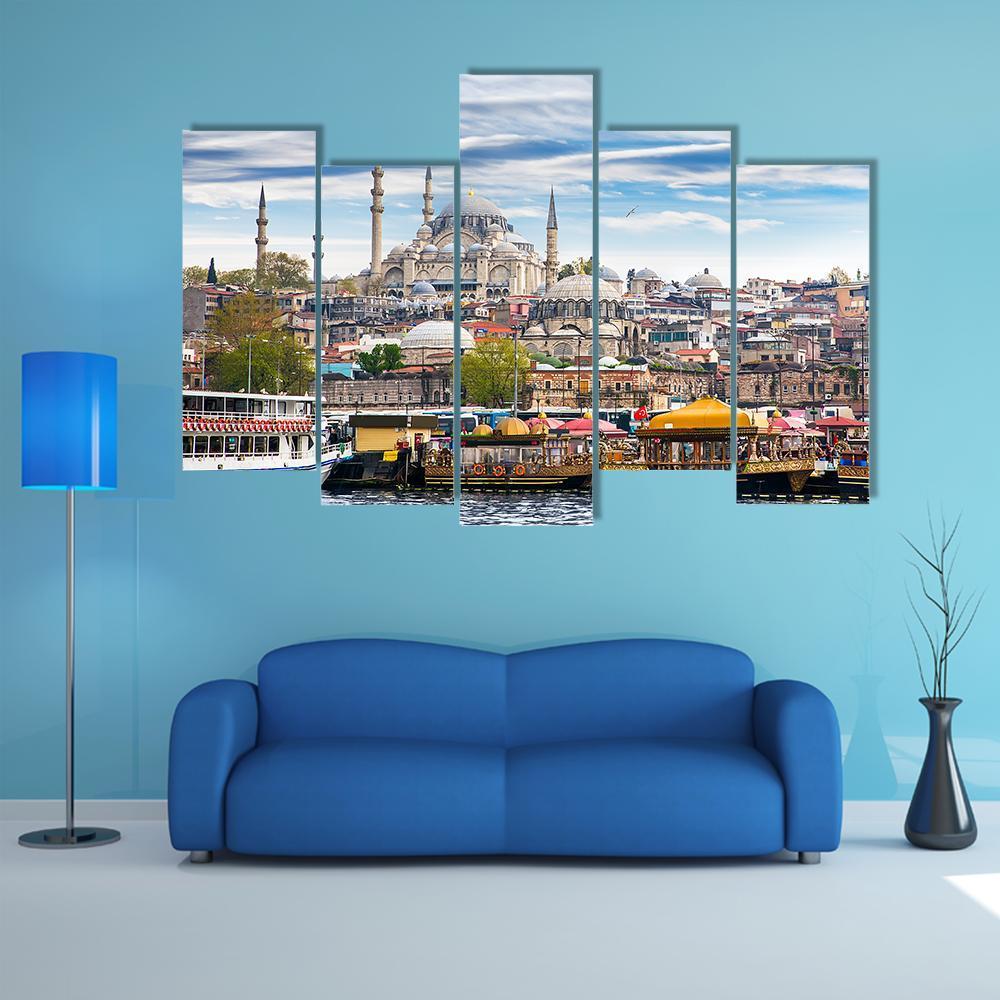 Capital Of Turkey Istanbul Canvas Wall Art-5 Pop-Gallery Wrap-47" x 32"-Tiaracle