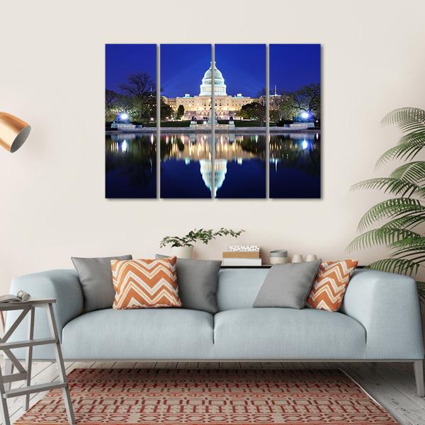 Capitol Building At Dusk Canvas Wall Art-4 Horizontal-Gallery Wrap-34" x 24"-Tiaracle