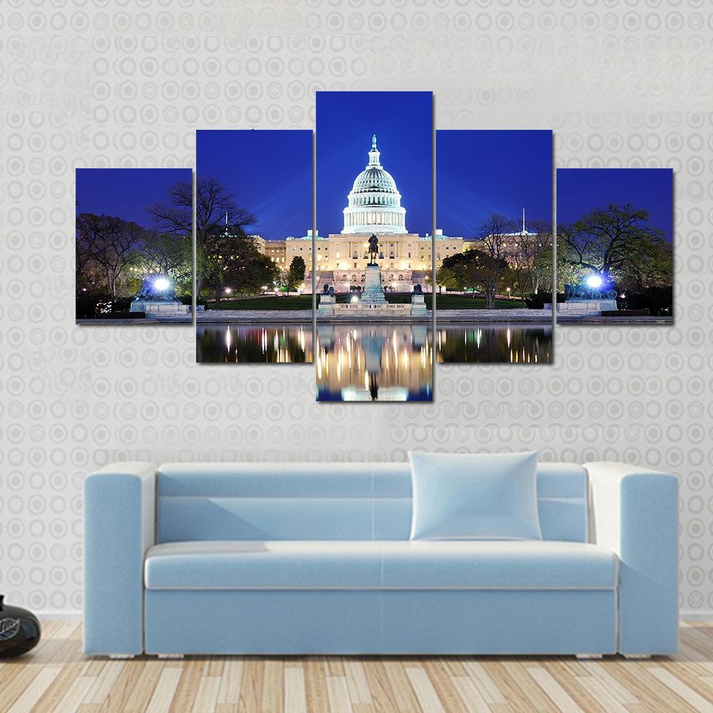 Capitol Building At Dusk Canvas Wall Art-5 Star-Gallery Wrap-62" x 32"-Tiaracle