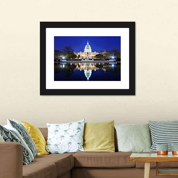Capitol Building At Dusk Canvas Wall Art-3 Horizontal-Gallery Wrap-25" x 16"-Tiaracle