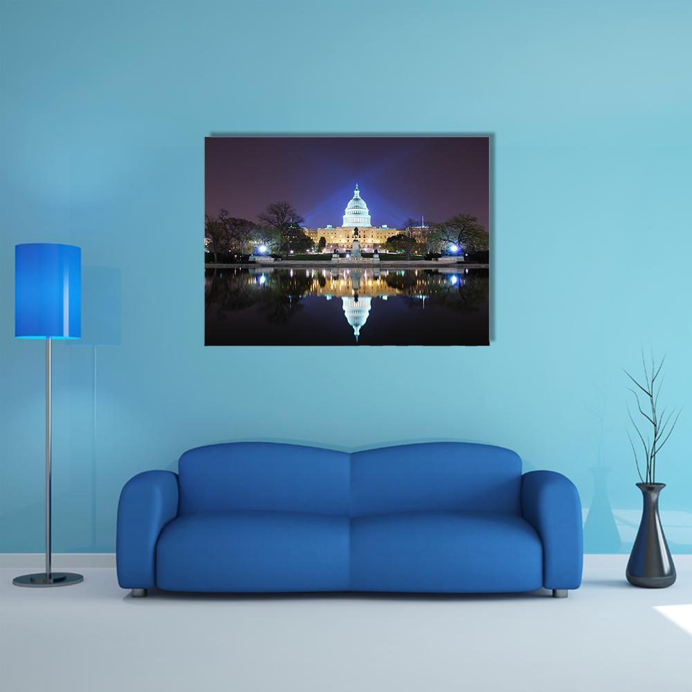 Capitol Building At Night Canvas Wall Art-1 Piece-Gallery Wrap-48" x 32"-Tiaracle