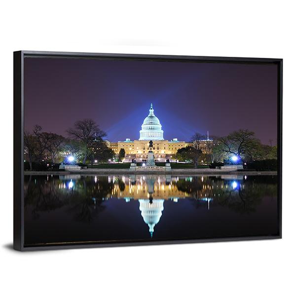 Capitol Building At Night Canvas Wall Art-3 Horizontal-Gallery Wrap-25" x 16"-Tiaracle
