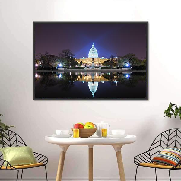 Capitol Building At Night Canvas Wall Art-3 Horizontal-Gallery Wrap-25" x 16"-Tiaracle