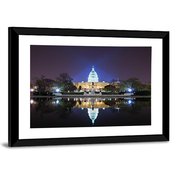 Capitol Building At Night Canvas Wall Art-3 Horizontal-Gallery Wrap-25" x 16"-Tiaracle