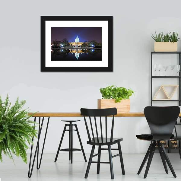 Capitol Building At Night Canvas Wall Art-3 Horizontal-Gallery Wrap-25" x 16"-Tiaracle