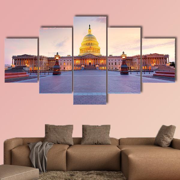 Capitol Building In Washington Canvas Wall Art-5 Star-Gallery Wrap-62" x 32"-Tiaracle