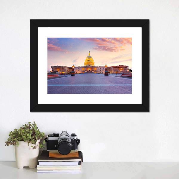 Capitol Building In Washington Canvas Wall Art-1 Piece-Framed Print-20" x 16"-Tiaracle