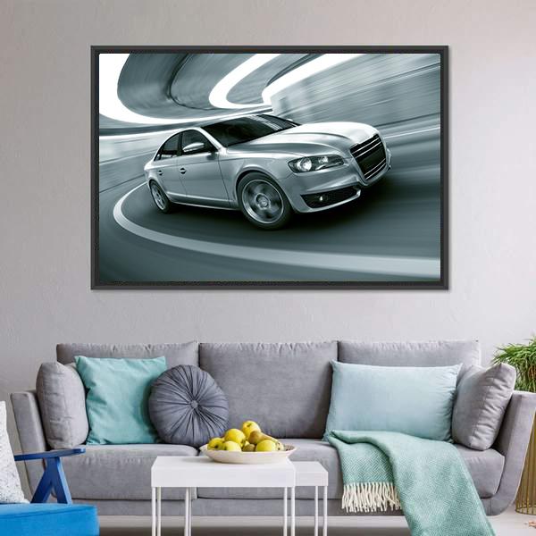 Car In A Tunnel Canvas Wall Art-1 Piece-Floating Frame-24" x 16"-Tiaracle