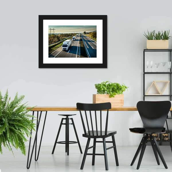 Caravan Of White Trucks Canvas Wall Art-3 Horizontal-Gallery Wrap-25" x 16"-Tiaracle