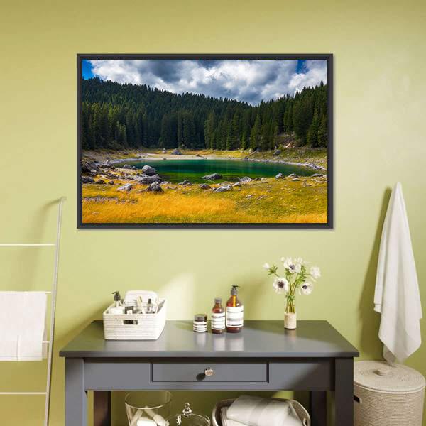 Carezza Alpine Lake Canvas Wall Art-3 Horizontal-Gallery Wrap-25" x 16"-Tiaracle