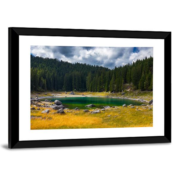 Carezza Alpine Lake Canvas Wall Art-3 Horizontal-Gallery Wrap-25" x 16"-Tiaracle